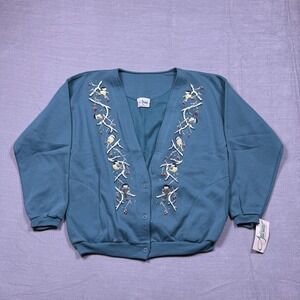 VTG Artisans Sunschein Designs Embroidered Bird Cardigan Sweatshirt Women's Sz L